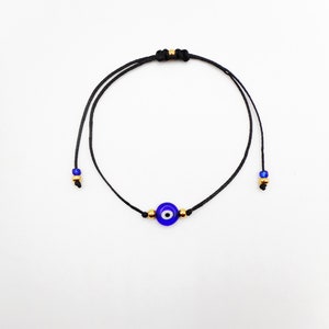 Gold string Evil Eye Bracelet 24k Gold plated beads Minimalist Blue Eye Lucky Bracelet Protection Greek jewelry Good luck gift Wish bracelet Black