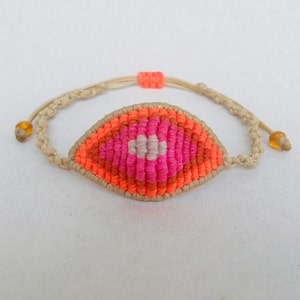 Ombre evil eye, Neon macrame bracelet Beach,Surfer girl Orange,Beige,Girlfriend gift,Adjustable,Devil protection,Good luck,Ethnic boho stack image 3