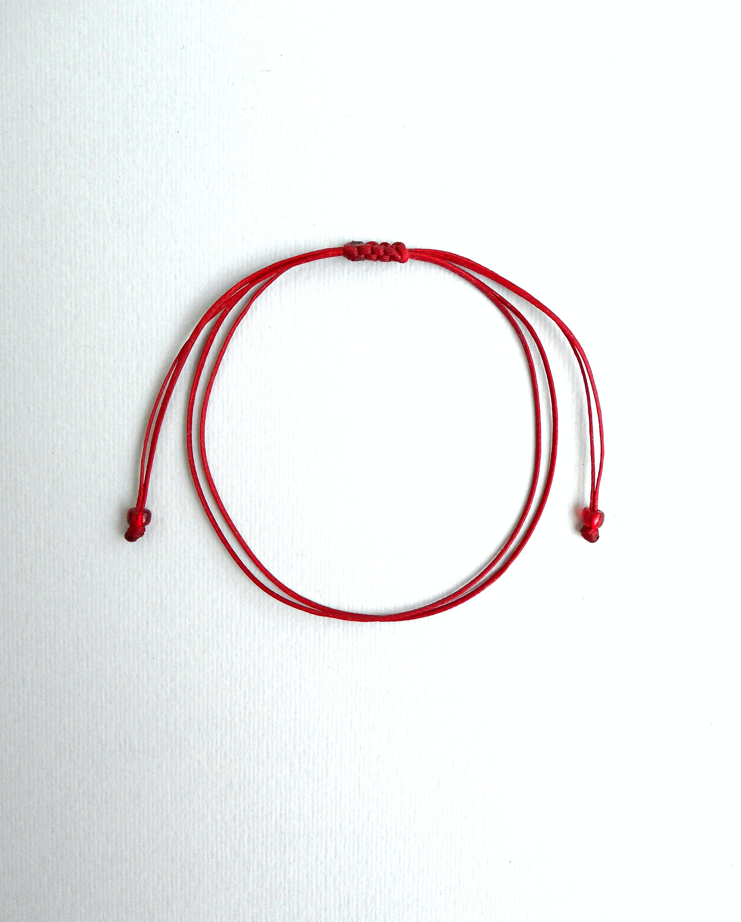 Three Solid Gold Red String Men Women Bracelet Silk Cord Red