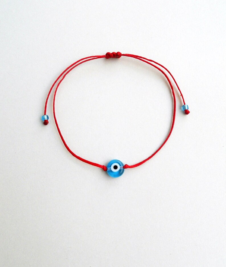 Light blue evil eye Minimalist bracelet, Kabbalah red string, Simplicity Unisex Adjustable Good luck Mommy and me Stacking spiritual jewelry Red