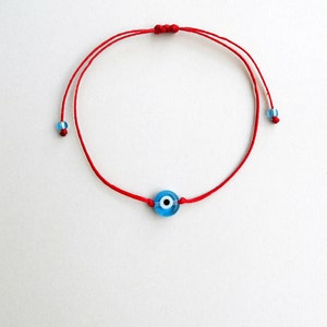 Light blue evil eye Minimalist bracelet, Kabbalah red string, Simplicity Unisex Adjustable Good luck Mommy and me Stacking spiritual jewelry image 5