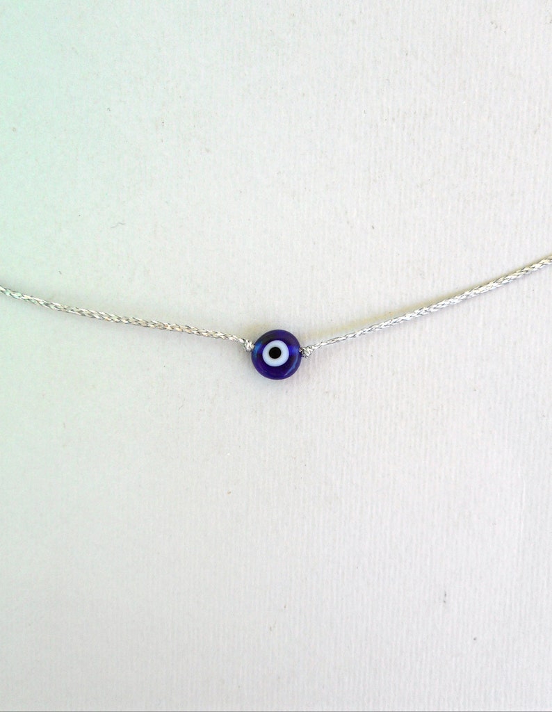Blue Evil eye necklace Gold cord nazar necklace Greek Evil eye Turkish pendant Evil eye choker Protection Red string necklace Talisman Silver
