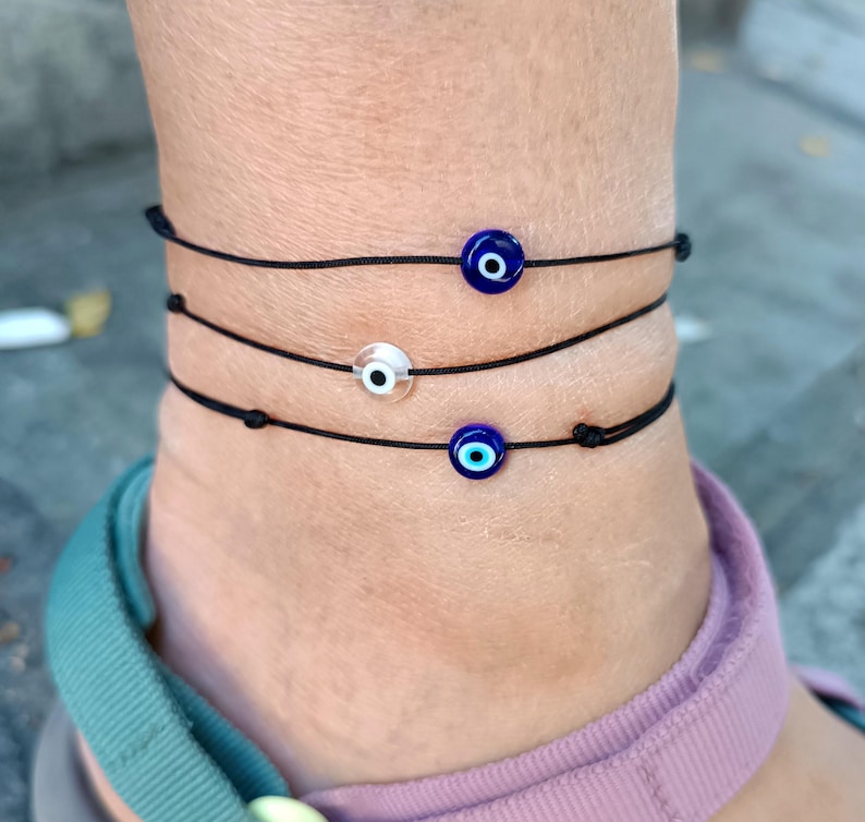 Tobillera de ojo malvado: cordón de nailon minimalista, amuleto de protección, pulsera de muñeca, cordón ajustable, regalo Mati imagen 1