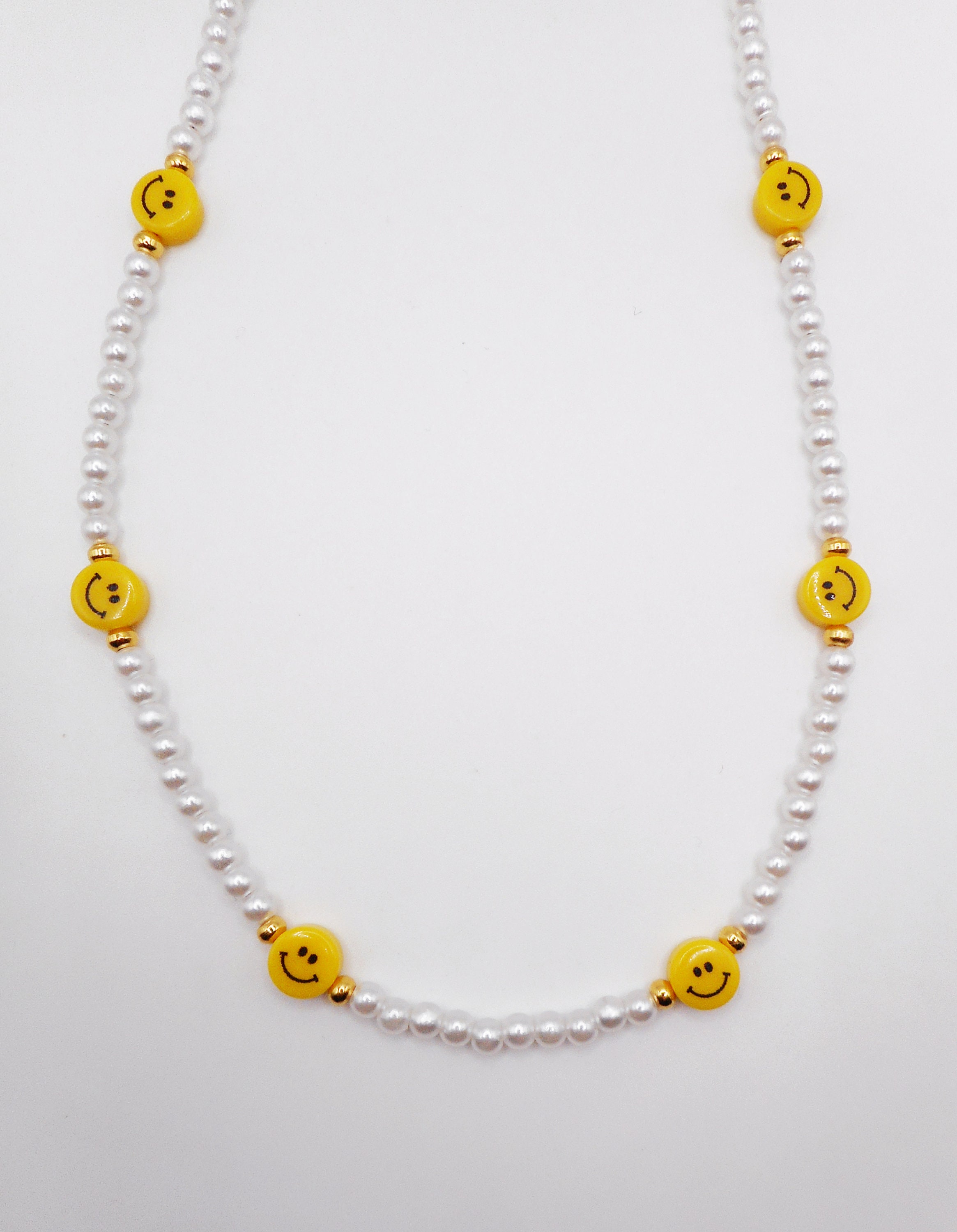 Buy Toniq White Pearl & Yellow Smiley Face Trendy Y2K Choker Necklace for  Women Online