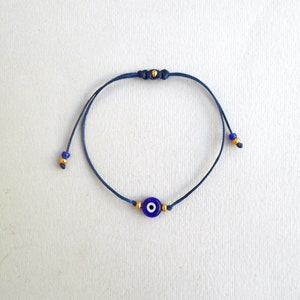 Gold string Evil Eye Bracelet 24k Gold plated beads Minimalist Blue Eye Lucky Bracelet Protection Greek jewelry Good luck gift Wish bracelet image 9