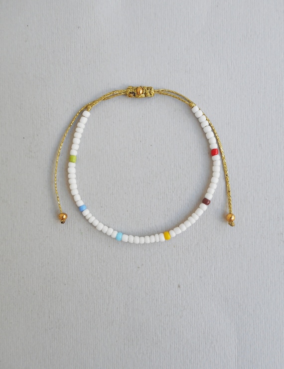 White Rainbow Beaded Bracelet Seed Bead Bracelet Surfer Girl