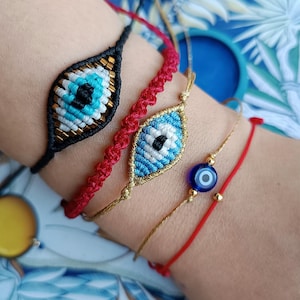Gouden armband met boze oog-motief, 24-karaats vergulde kralen, Griekse Mati-beschermingsarmband, minimalistische sieraden afbeelding 7