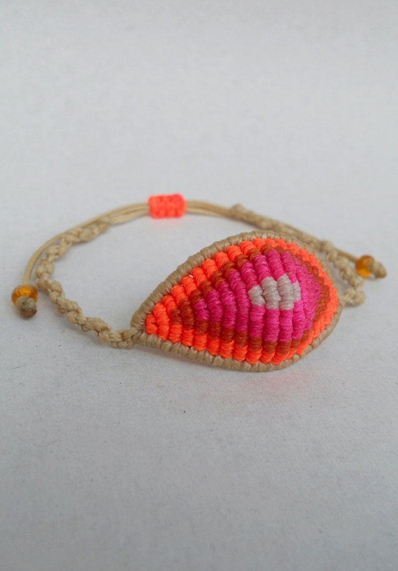 Ombre evil eye, Neon macrame bracelet Beach,Surfer girl Orange,Beige,Girlfriend gift,Adjustable,Devil protection,Good luck,Ethnic boho stack image 5