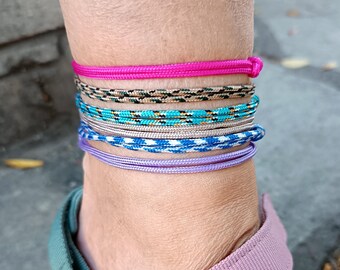 Thin Paracord Anklet, Waterproof Adjustable Surfer Jewelry, Minimalist Summer Foot Bracelet, Beach gift