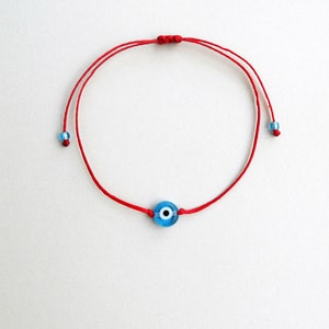 Light blue evil eye Minimalist bracelet, Kabbalah red string, Simplicity Unisex Adjustable Good luck Mommy and me Stacking spiritual jewelry image 6