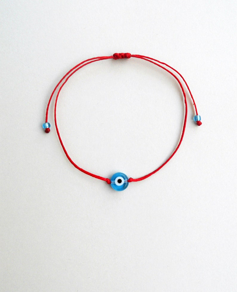 Light blue evil eye Minimalist bracelet, Kabbalah red string, Simplicity Unisex Adjustable Good luck Mommy and me Stacking spiritual jewelry image 6