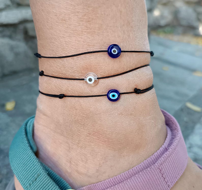 Tobillera de ojo malvado: cordón de nailon minimalista, amuleto de protección, pulsera de muñeca, cordón ajustable, regalo Mati imagen 13