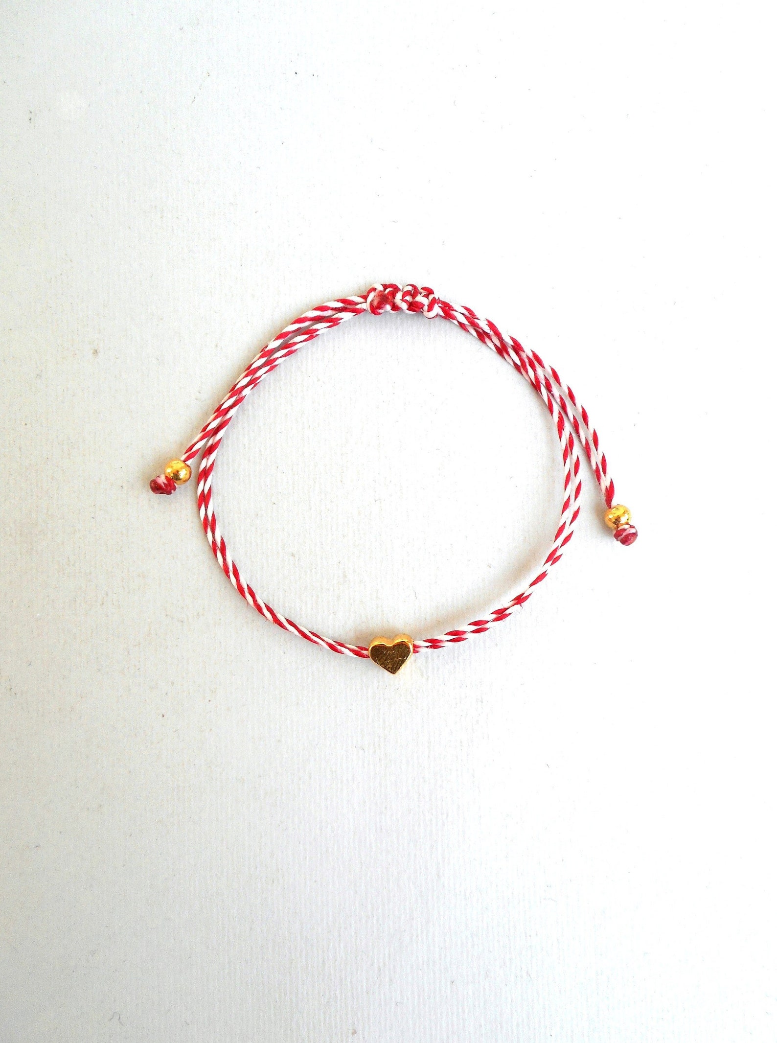 Gold Heart Charm Bracelet Waxed String Bracelet Love Etsy