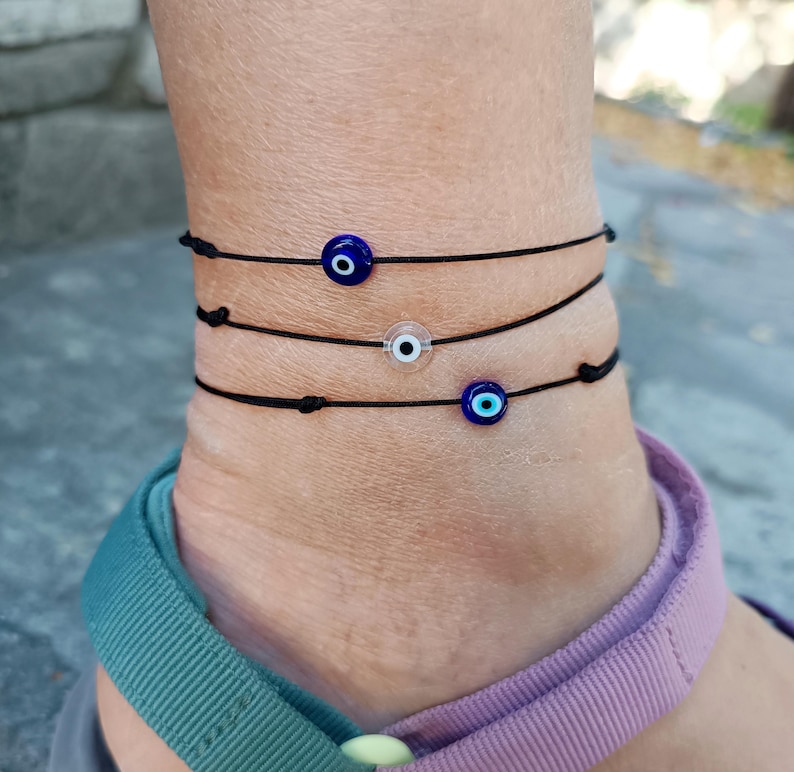 Tobillera de ojo malvado: cordón de nailon minimalista, amuleto de protección, pulsera de muñeca, cordón ajustable, regalo Mati imagen 12