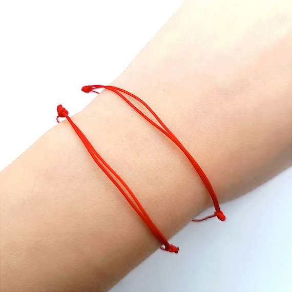 Set of 2 Adjustable Red String Bracelets, Red String of Fate