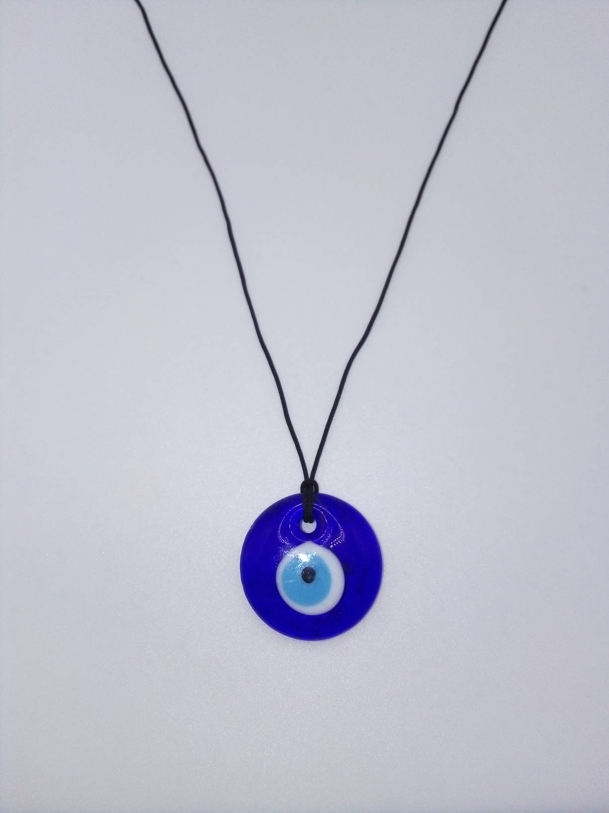 Black Evil Eye Choker Necklace String Necklace Whimsigoth Jewelry Short Necklace Adjustable 8mm Flat Glass Bead, Greek Mati, Minimalist Gift