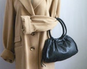 vintage kenneth cole NY black lambskin leather hobo tote bag handbag, tassle, magnetic closure 12.5 quot x 7 quot x 5 quot very elegant