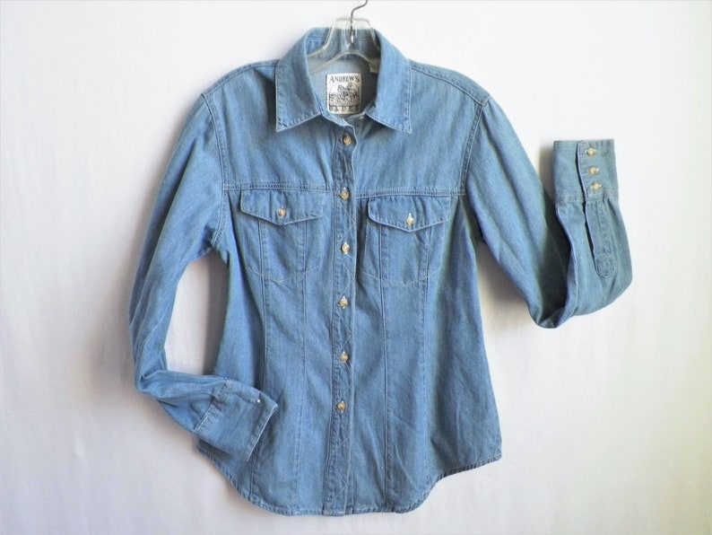 Vintage 1980s blue chambray denim shirt by Andrew's Blues | Etsy