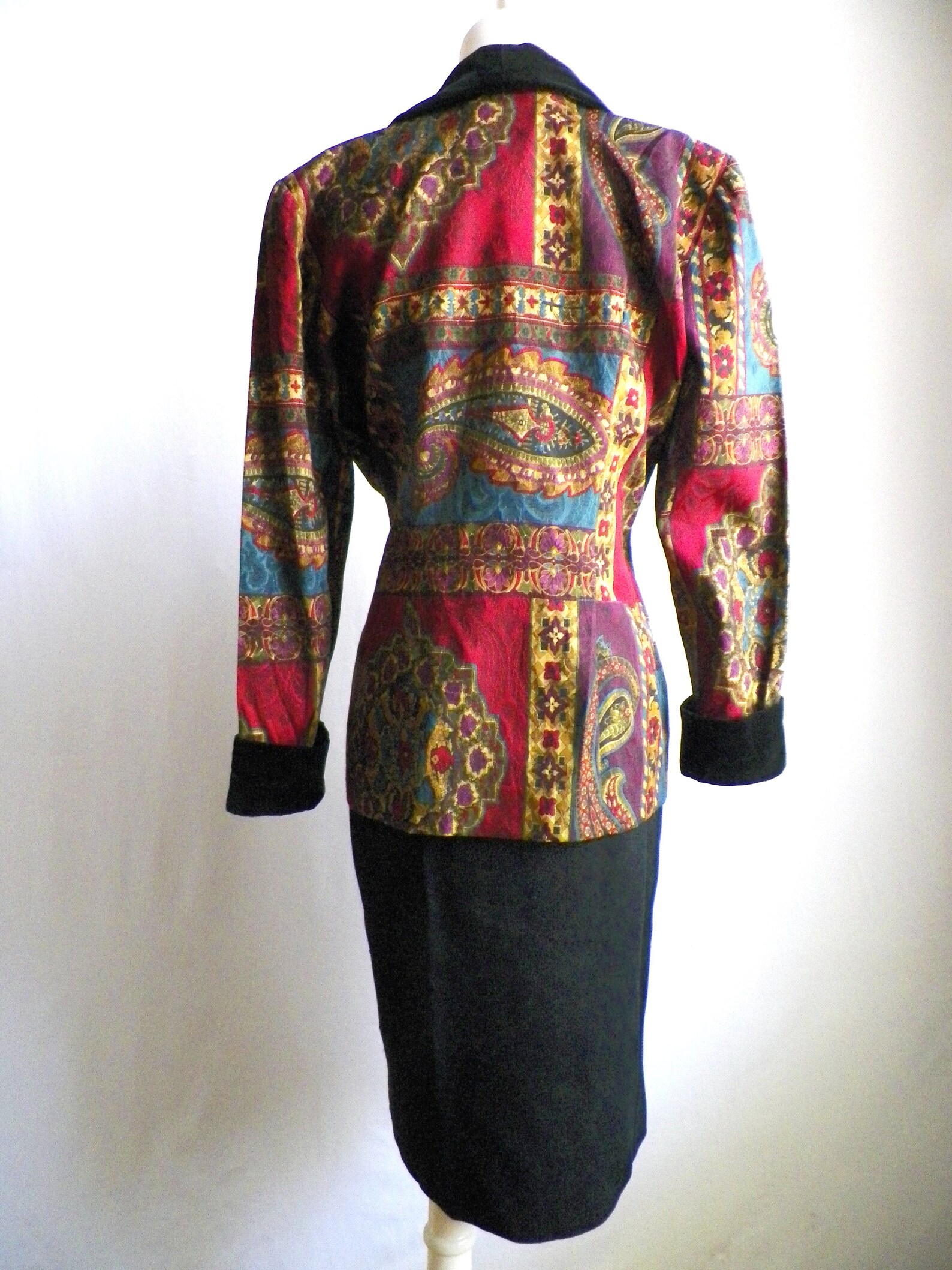 1980er Jahre samt Kragen Smoking Jacke Juwel Ton paisley | Etsy