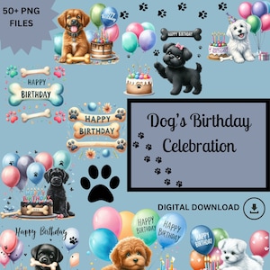 Festa de aniversário de cachorro em aquarela, festa de balão, clipart de aniversário PNG, adesivos, clipart de cachorro de aniversário, imagens de festa de cachorro em aquarela,