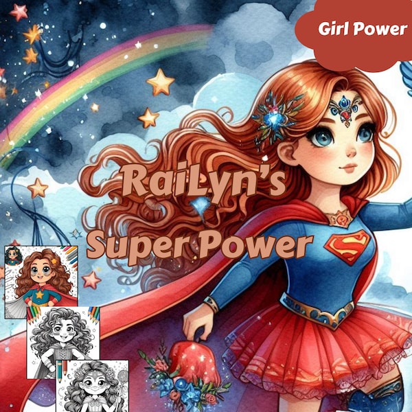 Super Power Coloring books, Coloring book for kids, coloring book for girls, superhero coloring book, Girl Power