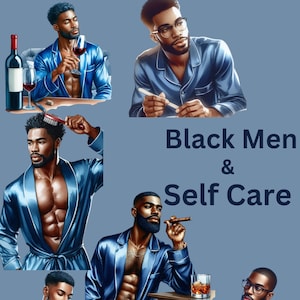 Black Men Self Care Clipart, watercolor clipart, self care clipart, relaxation clipart, black men clipart