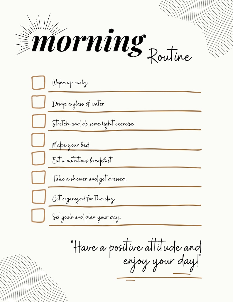 Morning Routine Checklist: Printable Checklist for Morning Routine ...