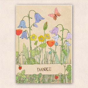 thick postcard - flower meadow - Thank you