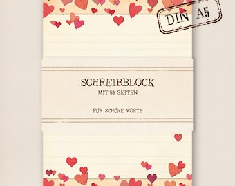 Schreibblock - Briefpapier - Zuckerherzen