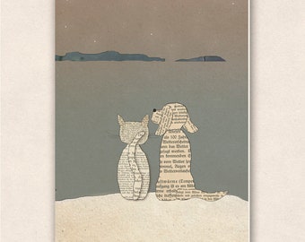 thick postcard - dog and cat