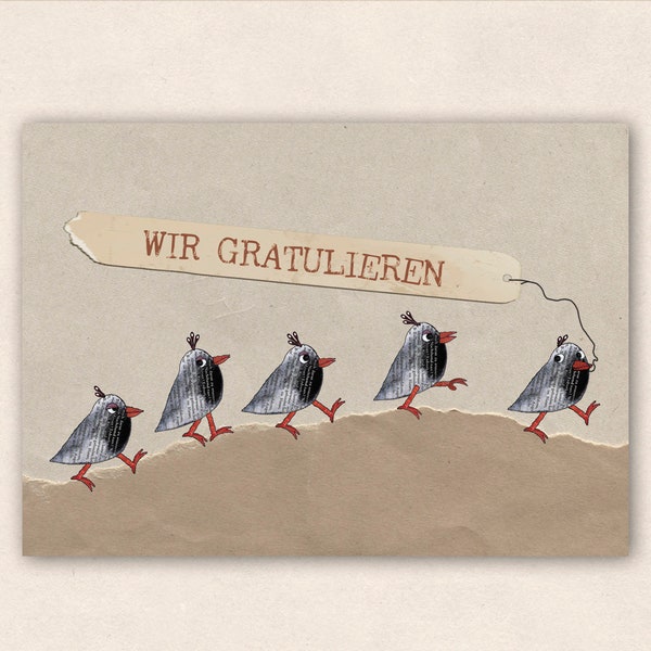 Postkarte : Vogelparade - wir gratulieren