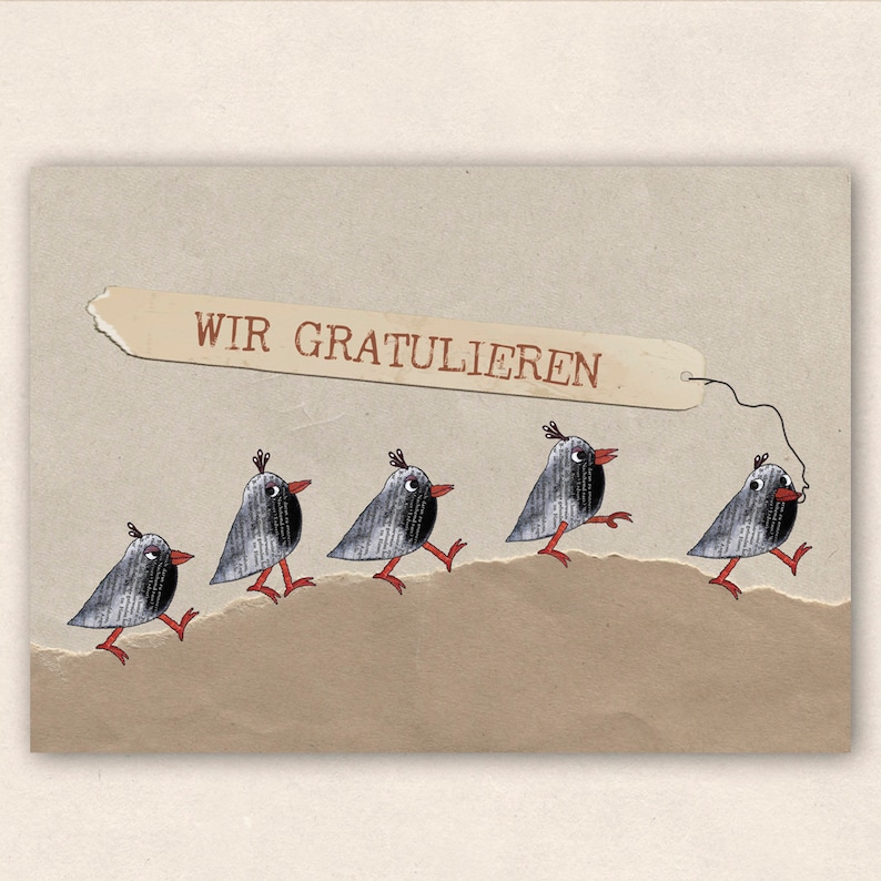 Postkarte : Vogelparade wir gratulieren Bild 1