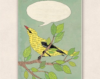 thick postcard - bird in green