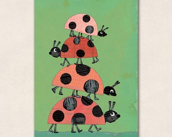 folded card  with envelope -  ladybirds