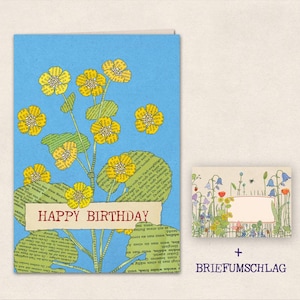 folded card with envelope - Happy Birthday - yellow flower