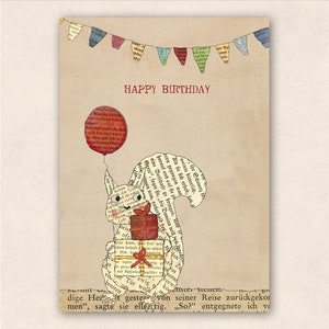 Postkarte Happy Birthday Eichhörnchen