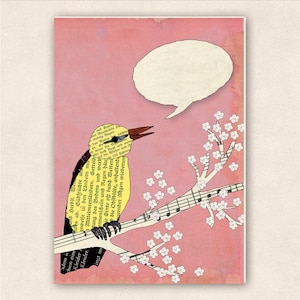 thick postcard - bird in pink