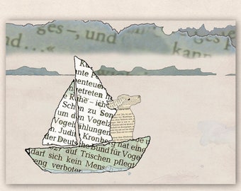 Hund auf Segelboot - Gute Reise -  Postkarte ohne Text - nachhaltig gedruckt