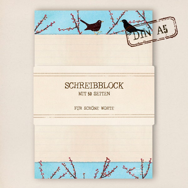 Schreibblock - Briefpapier - Amsel