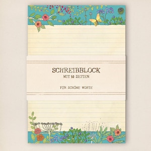 Bloc-notes A5 – Papeterie prairie fleurie, collage de papier vintage, 50 pages