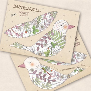 Bastel - Postkarte mit Blütenvogel