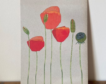 poppy - print poster art print A4 on cardboard