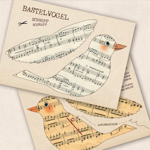 Bastel - Postkarte mit Notenvogel