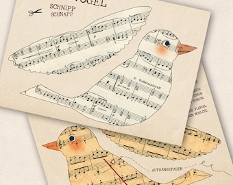 Bastel - Postkarte mit Notenvogel