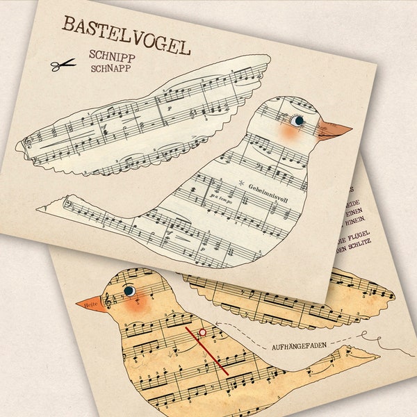 Bastel - Postkarte mit Notenvogel