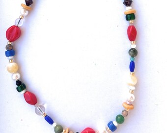 Gemstone and Czech Necklace, Ceramic Czech Glass Beads, Candy Necklace