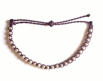 Silver Studded Bracelet, 40+ Colors, Beach Bracelet, Waterproof Bracelet, Adjustable, Waxed Polyester, String Bracelet