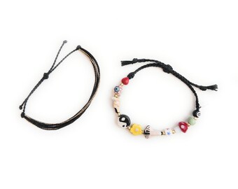 Happy Mushroom Bracelet, Friendship Bracelet, Peruvian Ceramic, Waterproof, Set of 2