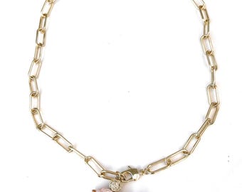 Unicorn Paperclip Gold Drop Necklace, Ceramic Beads