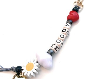 Moody Ceramic Beaded Bag Charm, Y2K Keychain, Ceramic & Glass